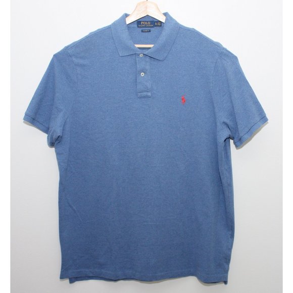 Polo Ralph Lauren Mens Collared Blue Shirt XLTG Tall Cotton Red Logo Classic Fit - Picture 1 of 4